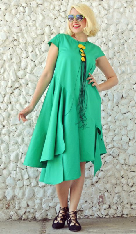 Emerald Maxi Dress, Extravagant Summer Dress, Asymmetrical Cotton Dress ...
