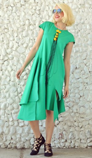 Emerald Maxi Dress, Extravagant Summer Dress, Asymmetrical Cotton Dress ...