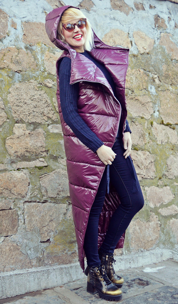 purple padded hooded vest
