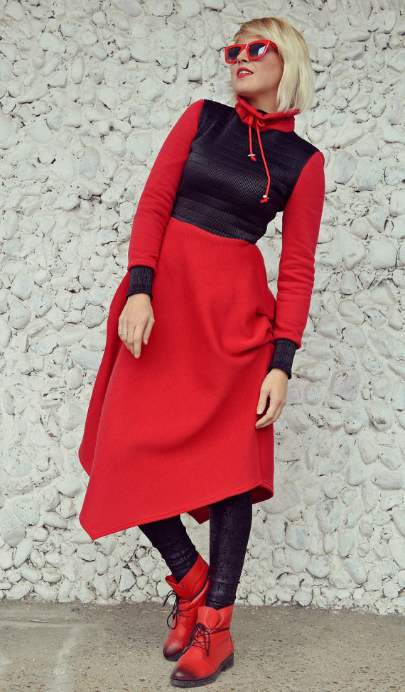 cotton fleece red dress