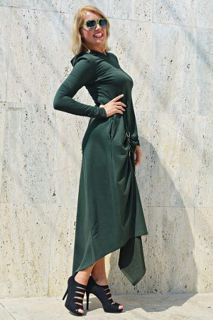 Forest Green Maxi Dress, Army Hooded Dress, Green Maxi Hoodie TDK271 ...