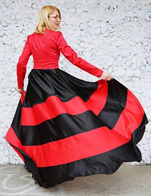 Red and Black Convertible Jacket with Detachable Striped Lap TC114 - TEYXO