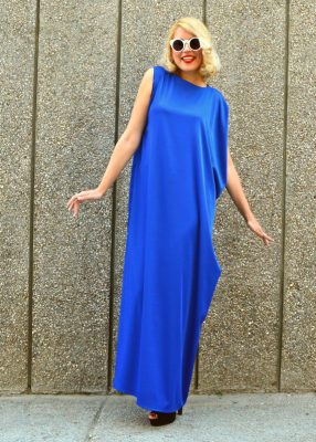 Silk Blue Kaftan, Royal Blue Maxi Dress TDK143 - TEYXO