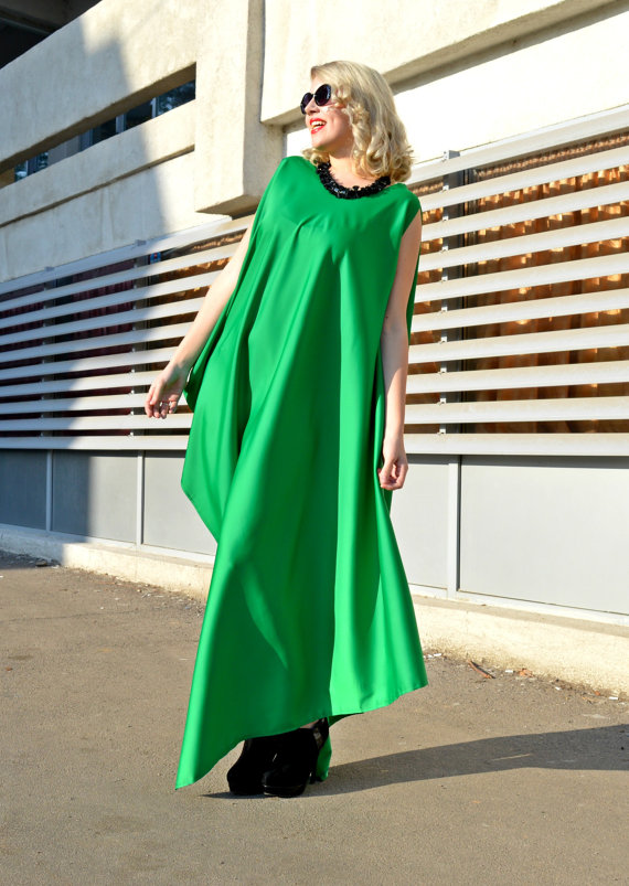 Silk Green Maxi Dress, Party Green Maxi Dress TDK158 - TEYXO