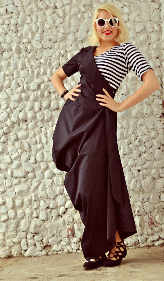 black maxi dress with striped top