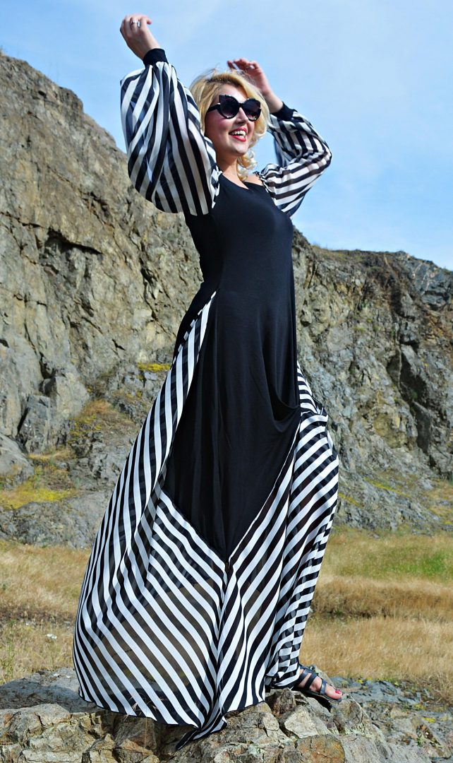 Black Cocktail Dress, Striped Summer Maxi Dress TDK265 - TEYXO