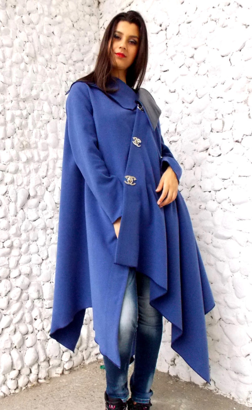 Blue Petrol Winter Coat, Extravagant Cashmere Coat TC17 - TEYXO