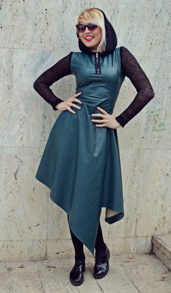 Forest Green Leather Dress