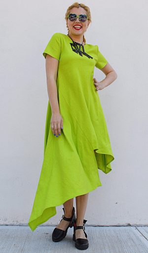 Washed Linen Dress, Asymmetrical Linen Dress TDK303 - TEYXO