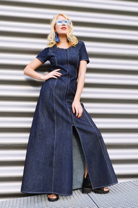 Denim Dress, Long Denim Dress, Maxi Dress TDK322 - TEYXO