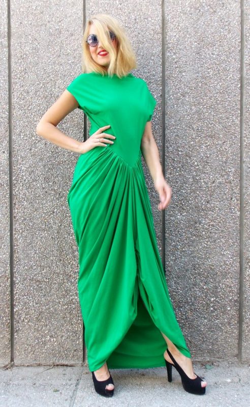 Green Maxi Dress, Loose Summer Dress, Sleeveless Summer Dress TDK25 - TEYXO