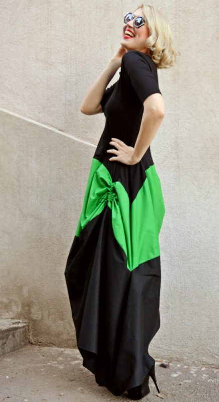Extravagant Maxi Dress TDK162, Black and Green Plus Size Dress - TEYXO