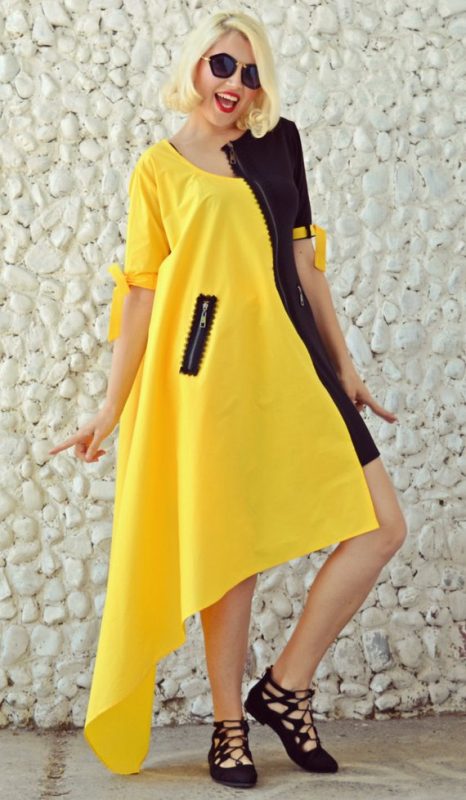 Summer Dress, Black and Yellow Summer Dress, Maxi Dress, Party Dress ...