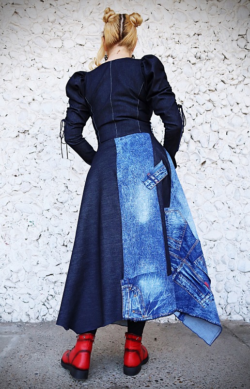 Patchwork Denim Maxi Dress Harajuku Jean Dress - TEYXO