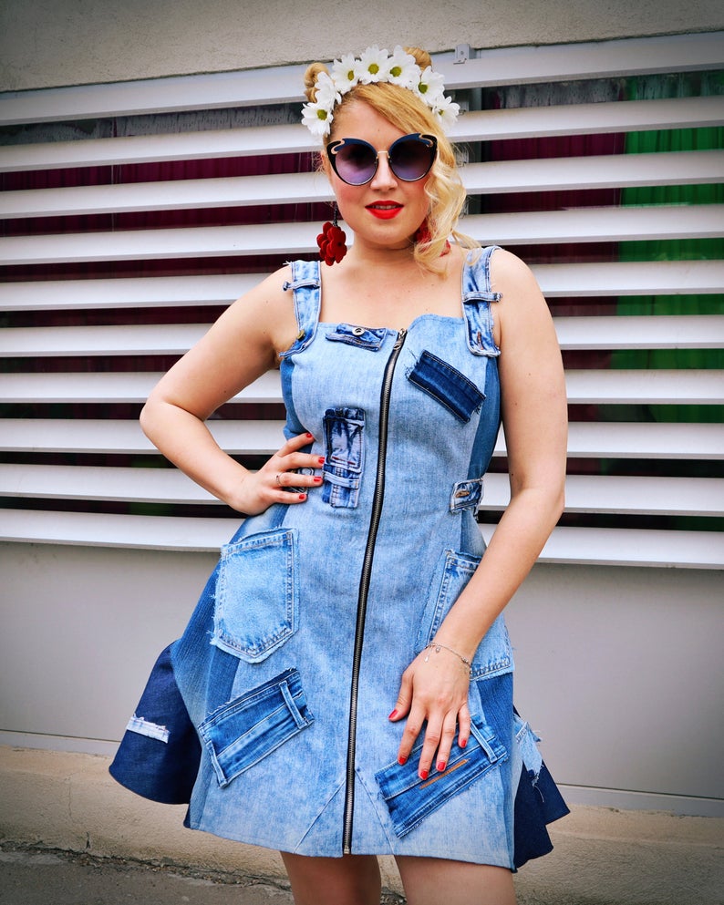 Buy MCQ by Alexander McQueen Womens Patchwork Denim Dress Blue 42 IT at  Amazonin