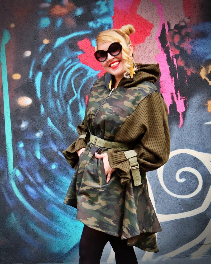 Army Poncho with Sweater Sleeves, Military Jacket with Zipper TC191 - TEYXO